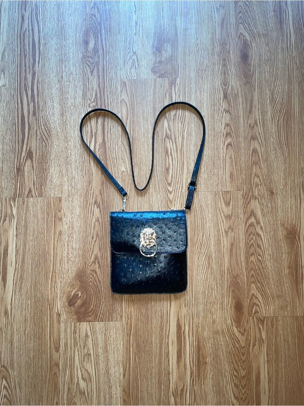Carlos by Carlos Santana Black Crossbody with Gold Lion Ring